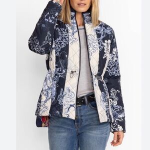 Johnny Was REVERSABLE Winter Floral Draw String Waist Front Zip Puff Jacket L